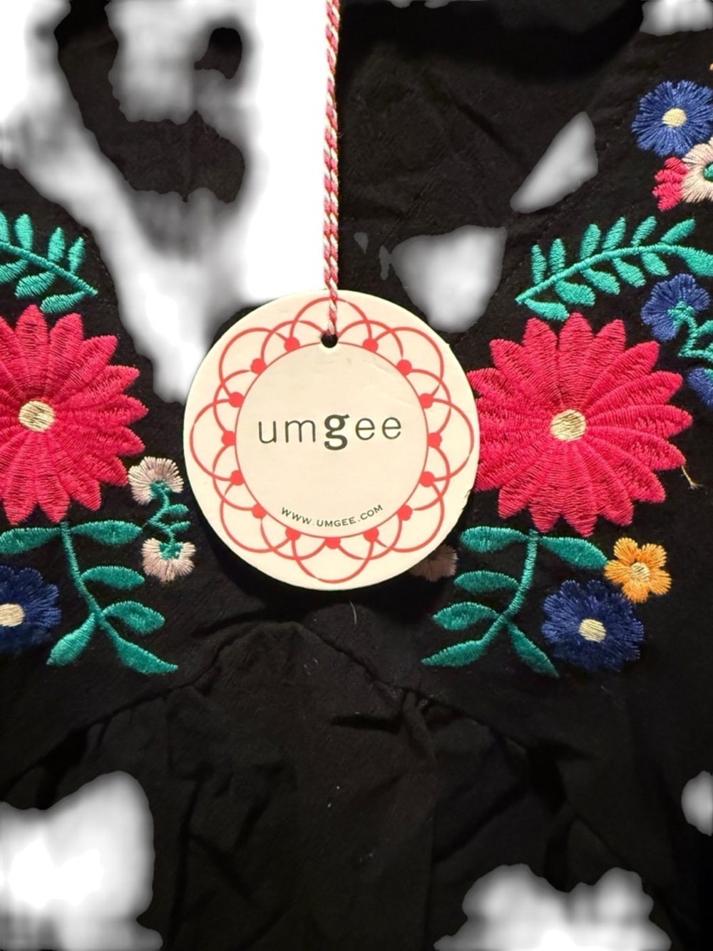 Umgee Black Embroidered Floral V-Neck Pom-Pom Sleeve Top - Picture 4 of 4